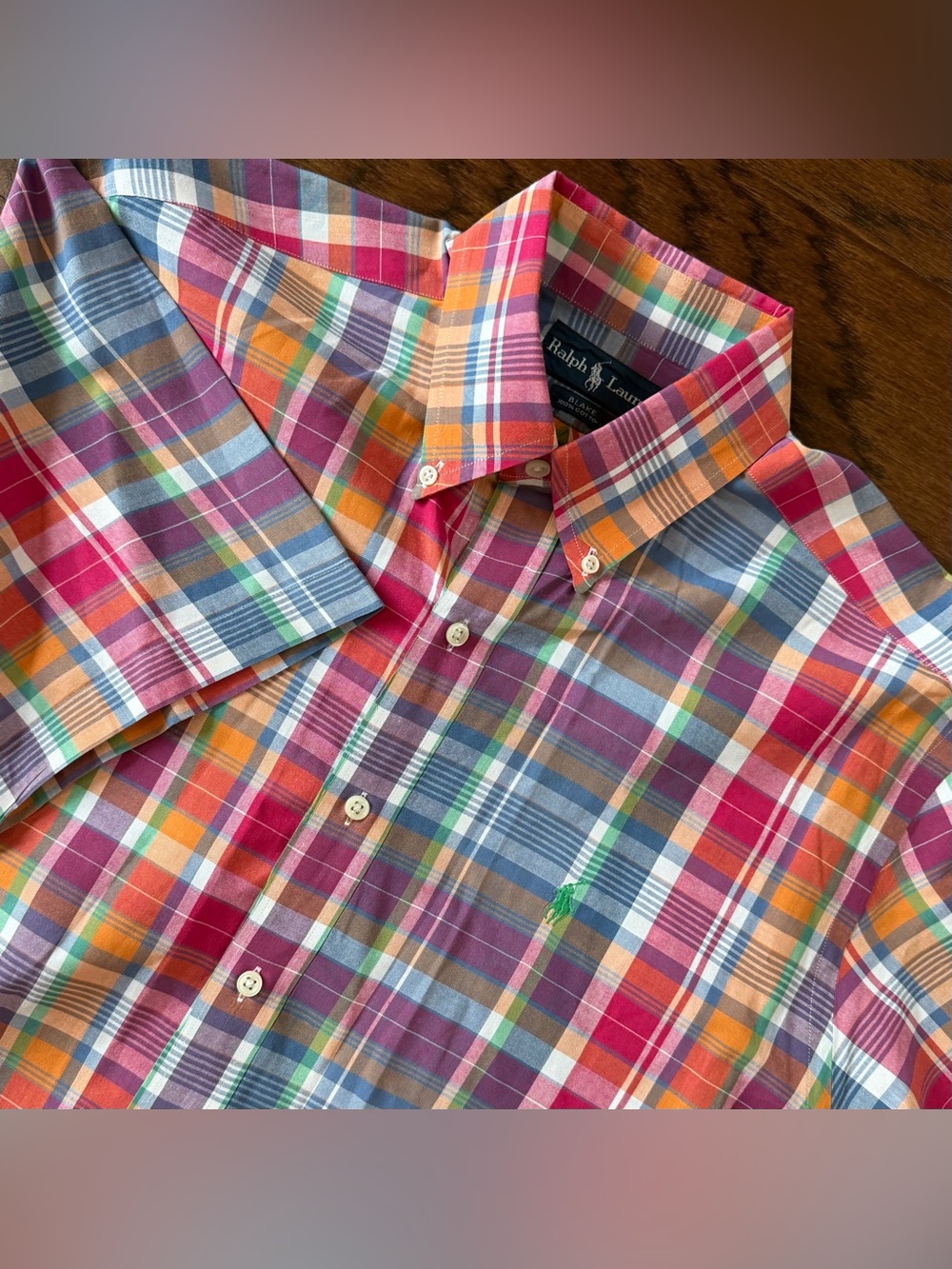 Ralph Lauren Blake Shirt Button Down Mens M Multicolor Plaid Short Sleeve Cotton